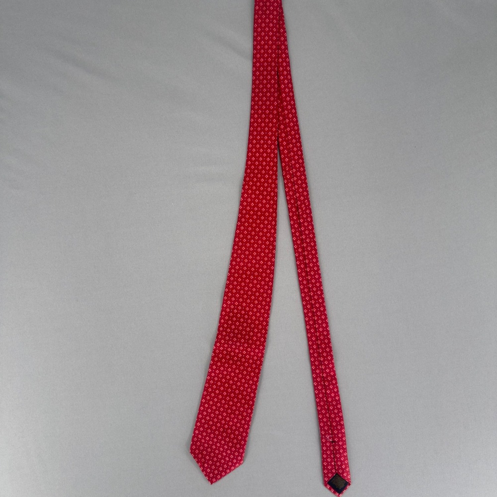 Brooks Brothers Red Silk Geometric Floral Tie Italian Fabric Made in USA